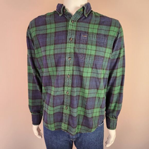 Eddie Bauer Men's Plaid Flannel Shirt Blue Green Size Large Button-Up - Picture 1 of 8